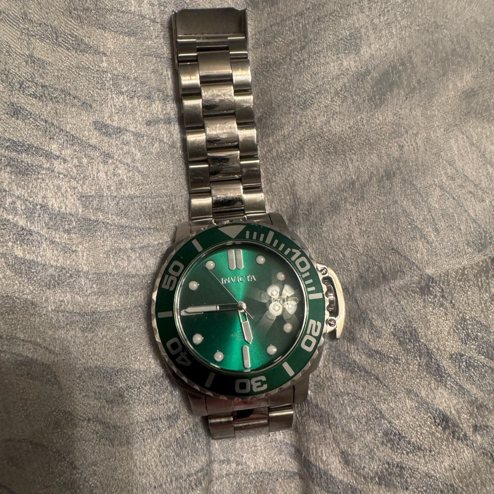 Invicta Silver Band Watch with Emerald Green Dial